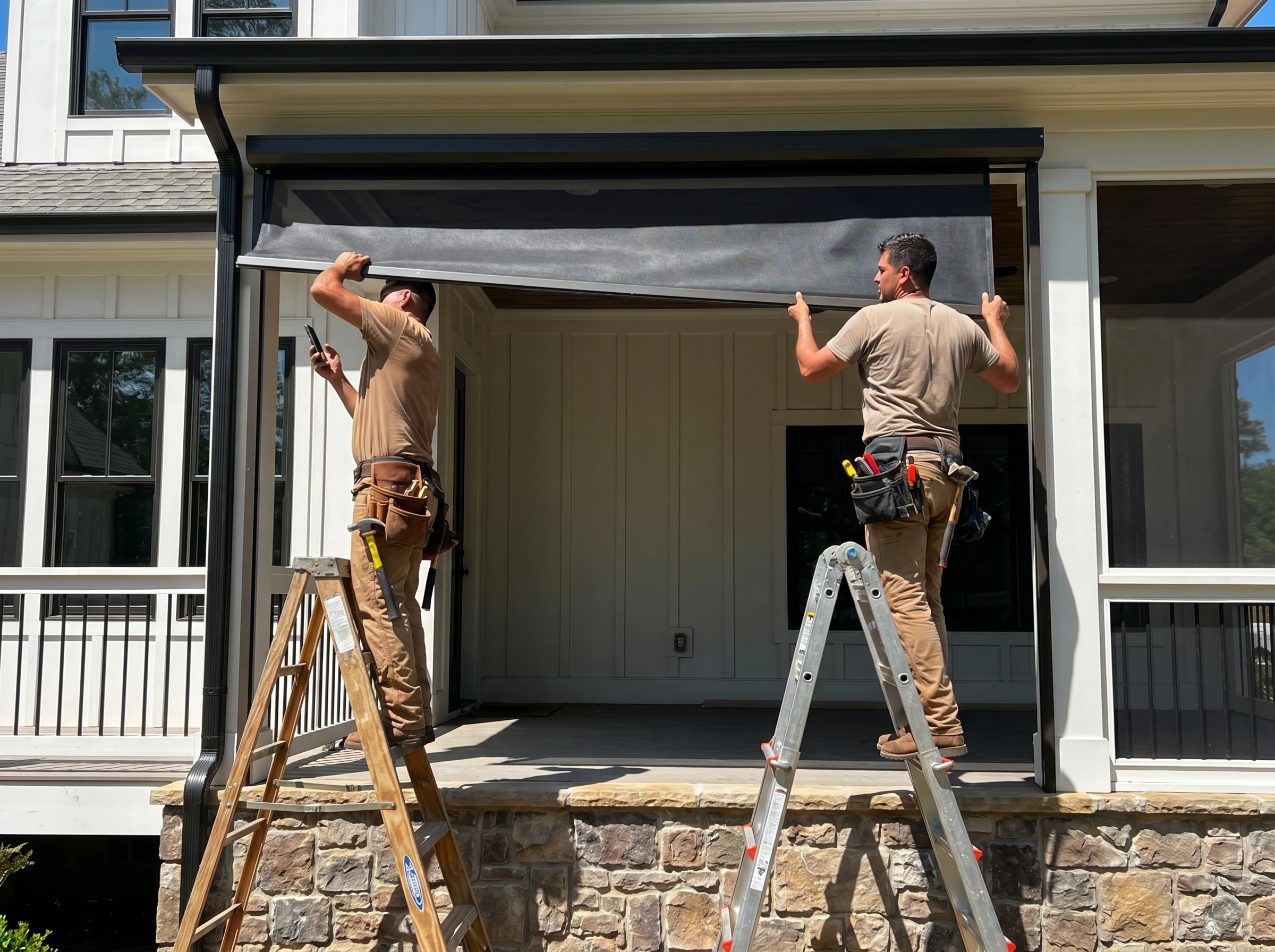La Costa Shade dealers installing a motorized screen system